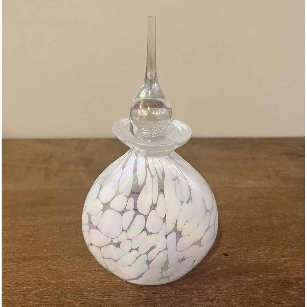 VTG‎ Iridescent Opalescent White Splatter Art Glass Perfume Bottle Stopper READ